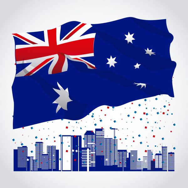 australia day confetti city wave flag vector illustration