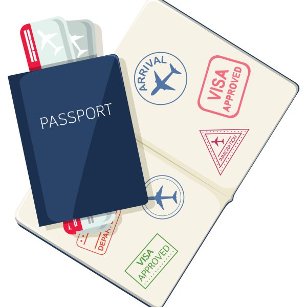 Passport with flight tickets on white background illustration